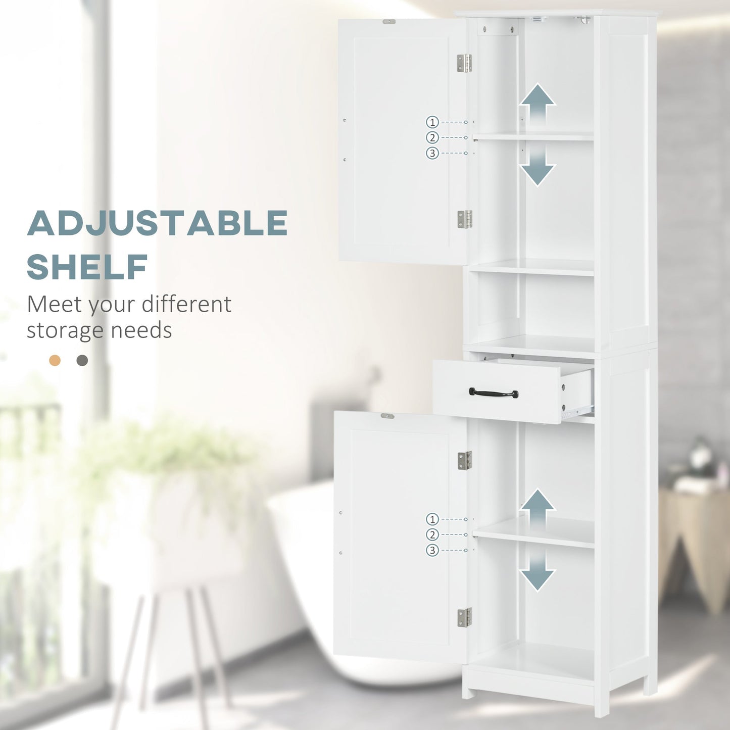 Modern Bathroom Cabinet, Narrow Bathroom Vanities with Open Shelf Drawer Recessed Doors and Adjustable Shelves White Bathroom Cabinets   at Gallery Canada