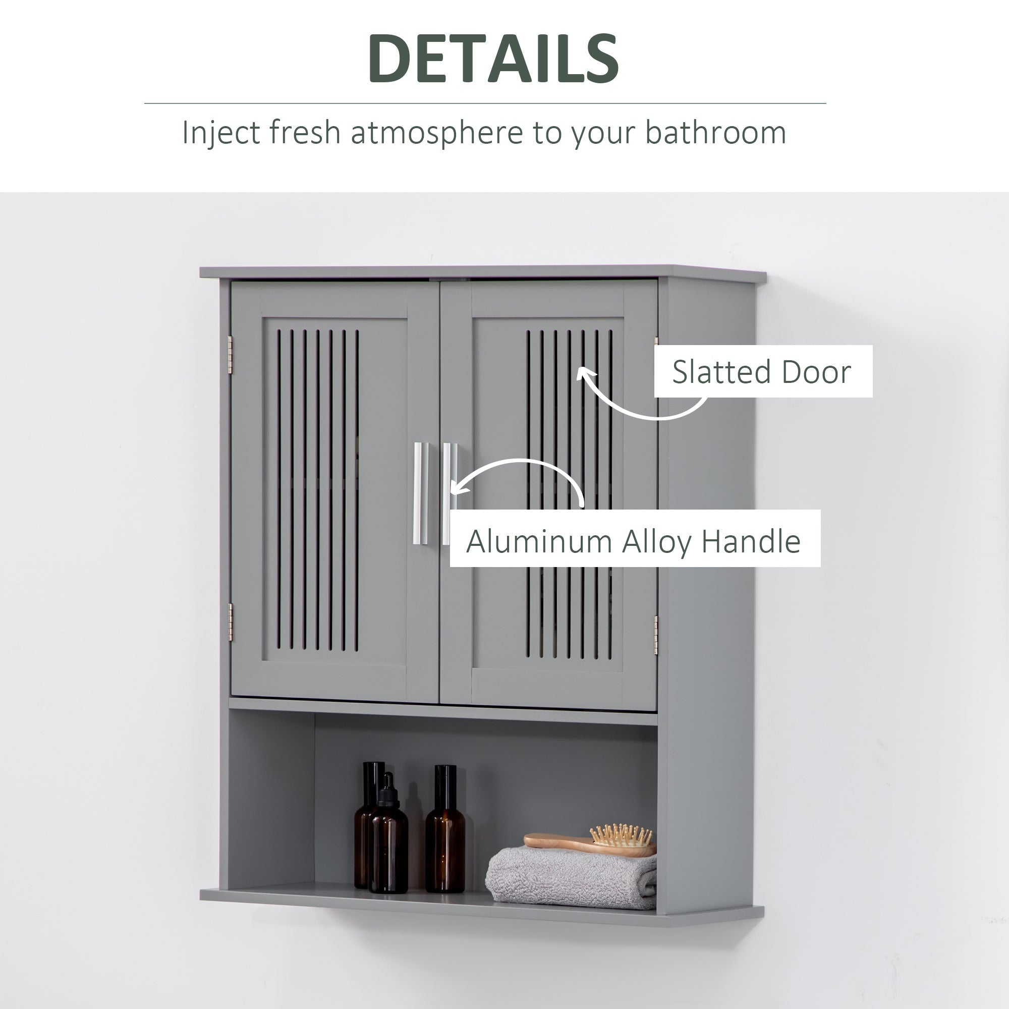 Modern Bathroom Cabinet, Wall Mounted Medicine Cabinet, Storage Organizer with 2 Door Cabinet and Shelf, Grey Wall Mounted Cabinets   at Gallery Canada