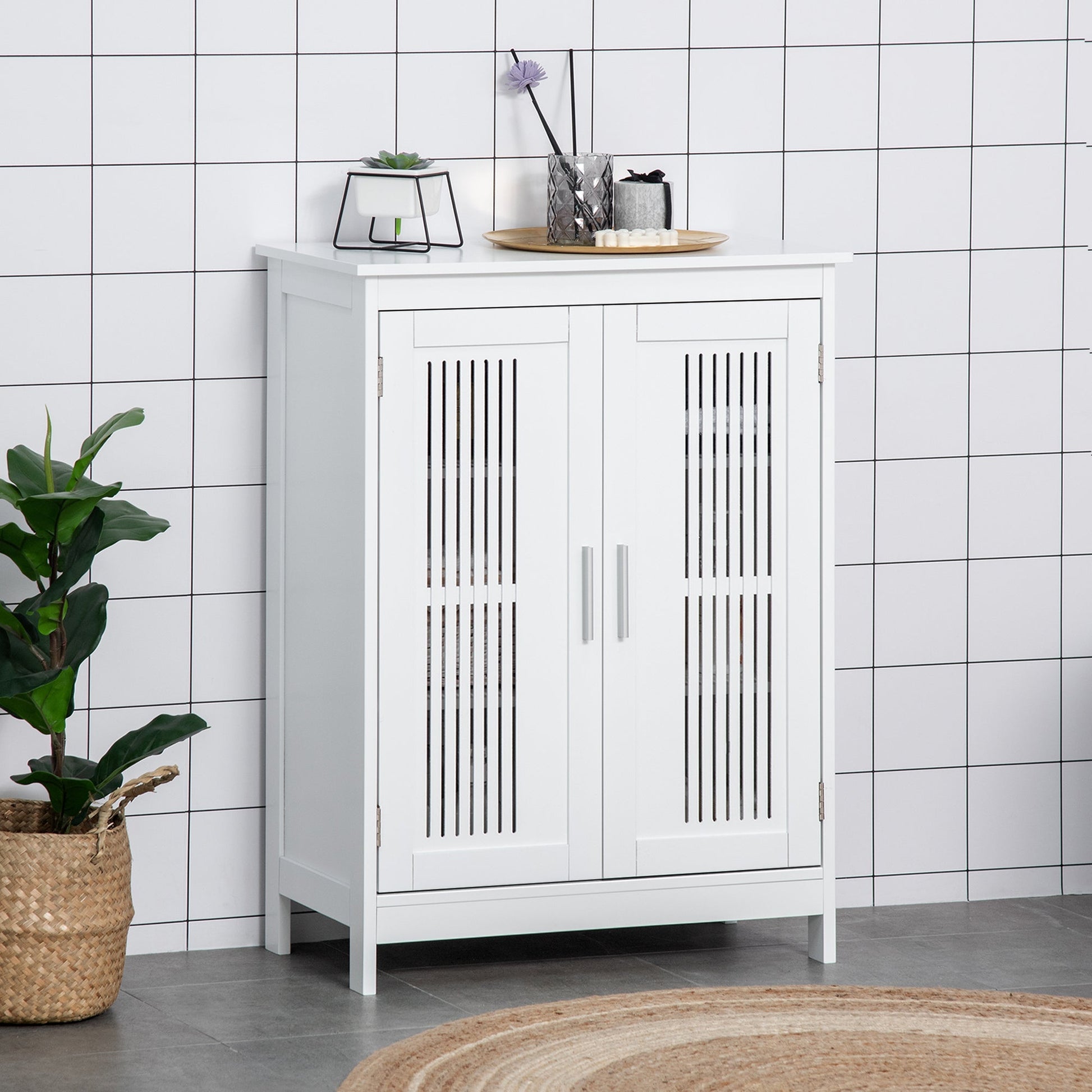 Modern Bathroom Floor Cabinet, Free Standing Linen Cabinet, Storage Cupboard with 3 Tier Shelves, White Bathroom Cabinets   at Gallery Canada