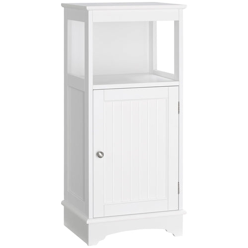 Modern Bathroom Floor Cabinet with Open Shelf, Freestanding Storage Organizer Unit with Single Door for Home Office, Living Room, White