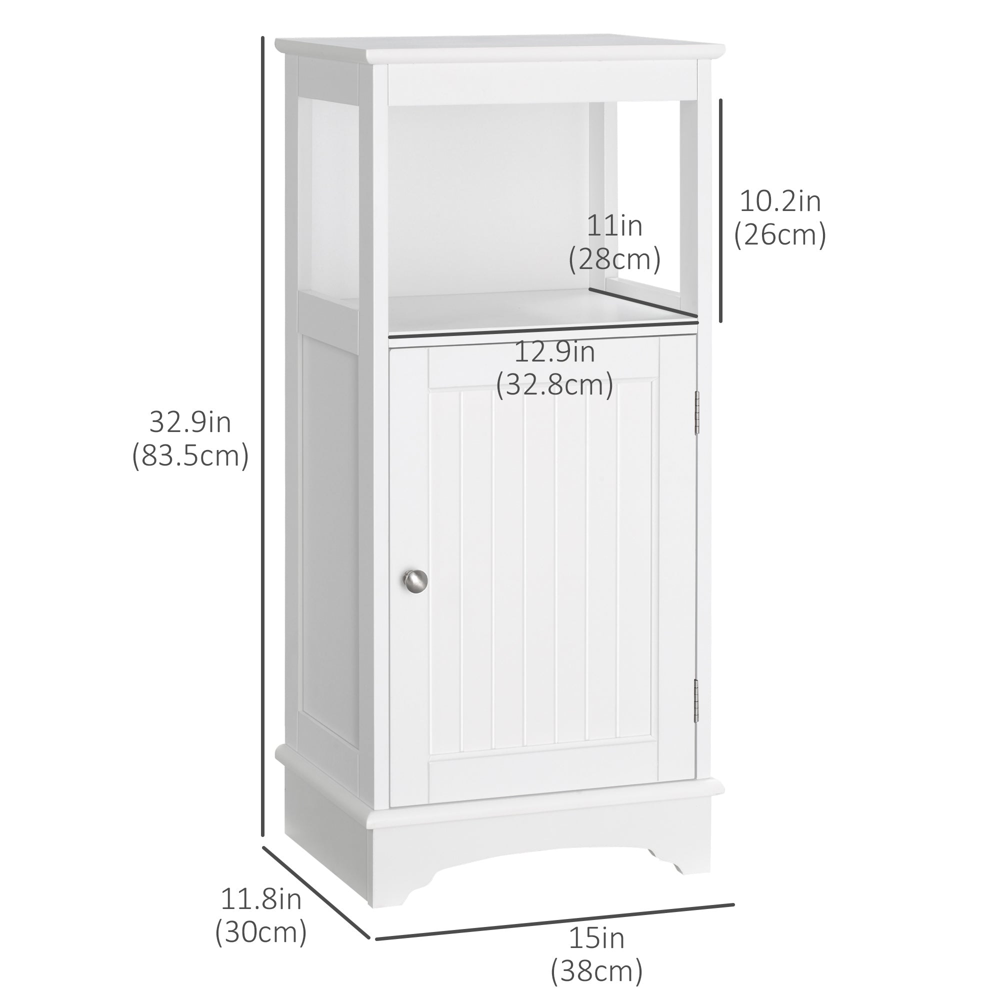 Modern Bathroom Floor Cabinet with Open Shelf, Freestanding Storage Organizer Unit with Single Door for Home Office, Living Room, White Bathroom Cabinets   at Gallery Canada