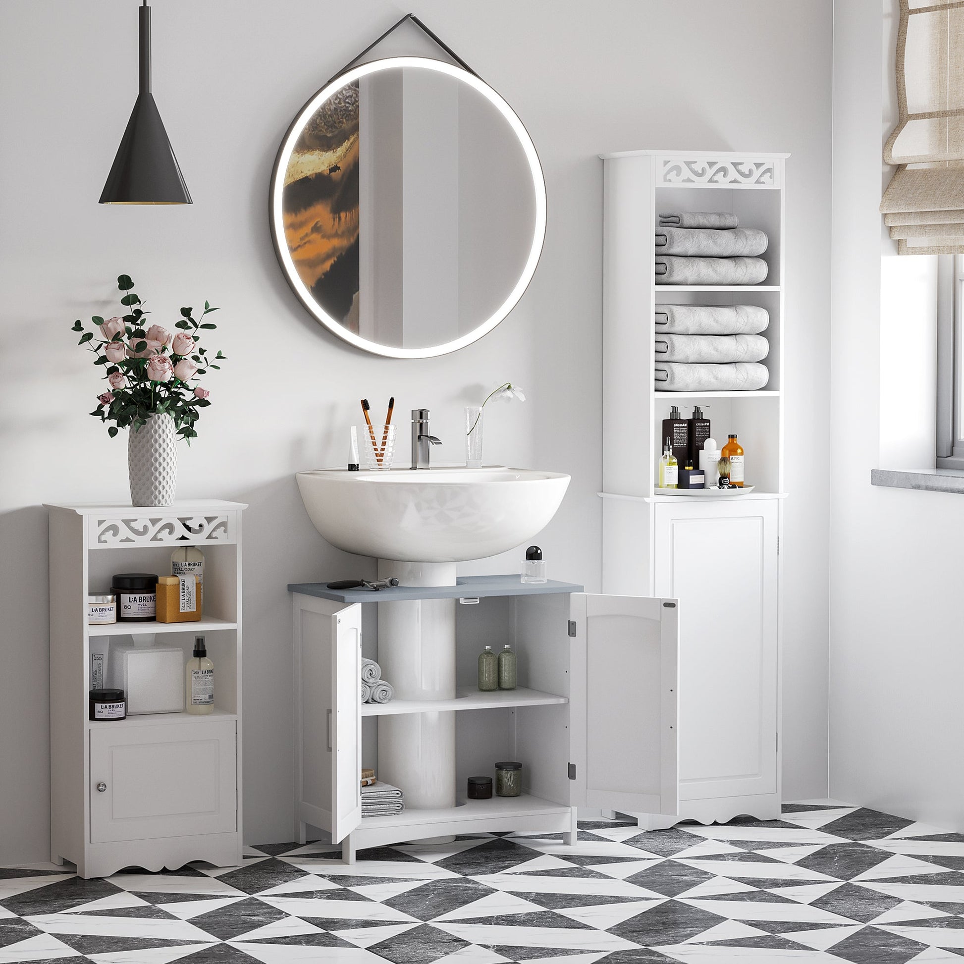 Modern Bathroom Sink Cabinet, Pedestal Sink Storage Cabinet with Double Doors and Adjustable Shelf, White Bathroom Cabinets   at Gallery Canada