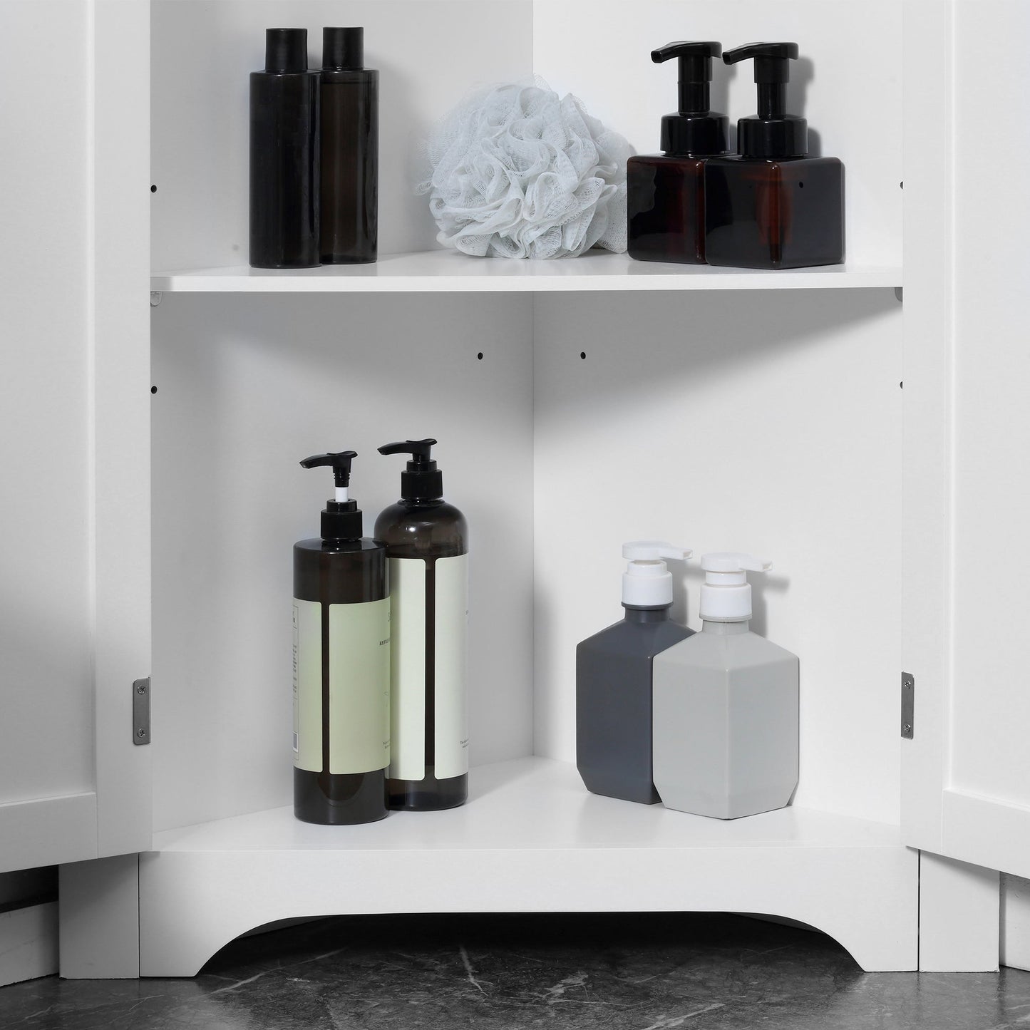 Modern Bathroom Storage Cabinet, Corner Cabinet with Doors, Bathroom Cabinet with Adjustable Shelf and Recessed Door, White Bathroom Cabinets   at Gallery Canada