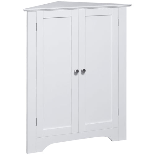 Modern Bathroom Storage Cabinet, Corner Cabinet with Doors, Bathroom Cabinet with Adjustable Shelf and Recessed Door, White