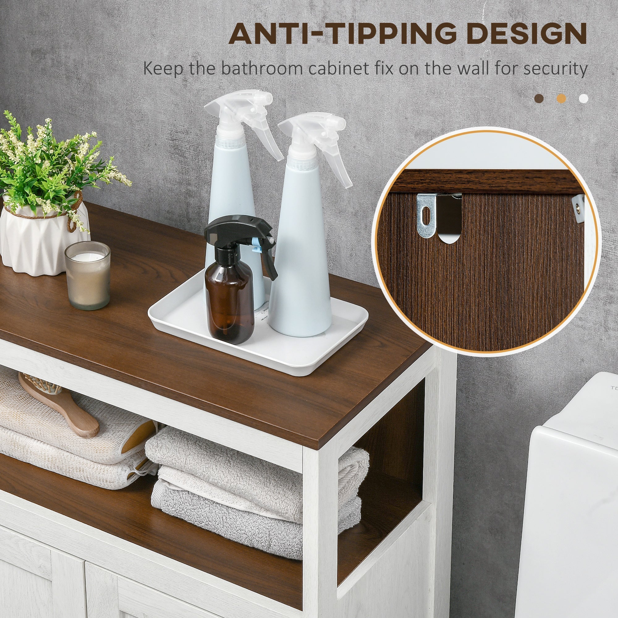 Modern Bathroom Storage Cabinet, Free Standing Bathroom Cabinet, Open Compartment and Cupboard with Adjustable Shelf, White and Walnut Bathroom Cabinets   at Gallery Canada