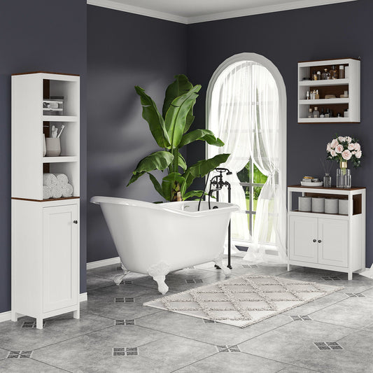 Modern Bathroom Storage Cabinet, Free Standing Bathroom Cabinet, Open Compartment and Cupboard with Adjustable Shelf, White and Walnut - Gallery Canada