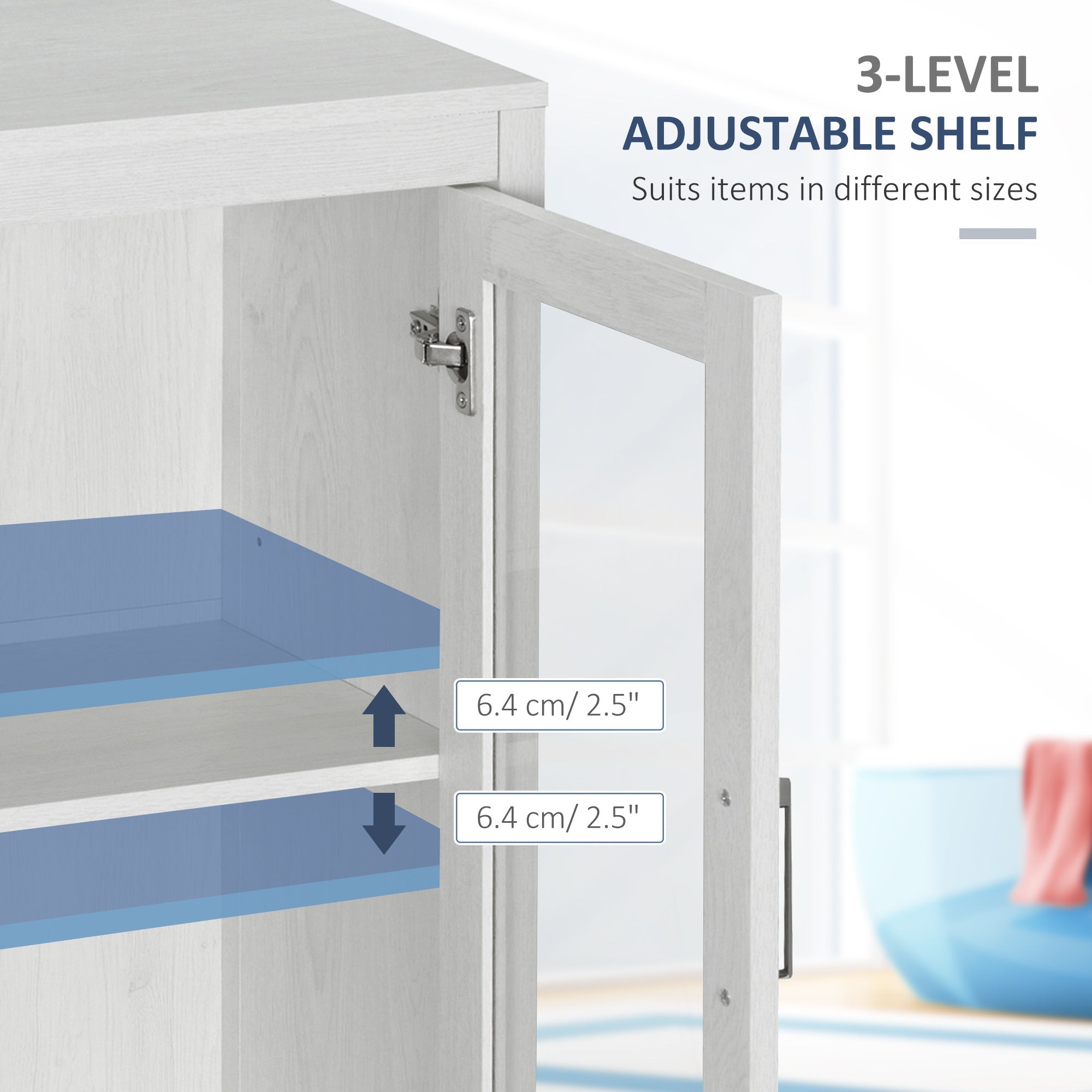 Modern Bathroom Storage Cabinet, Free Standing Bathroom Cabinet with Double Glass Doors and Adjustable Shelf, White Bathroom Cabinets   at Gallery Canada