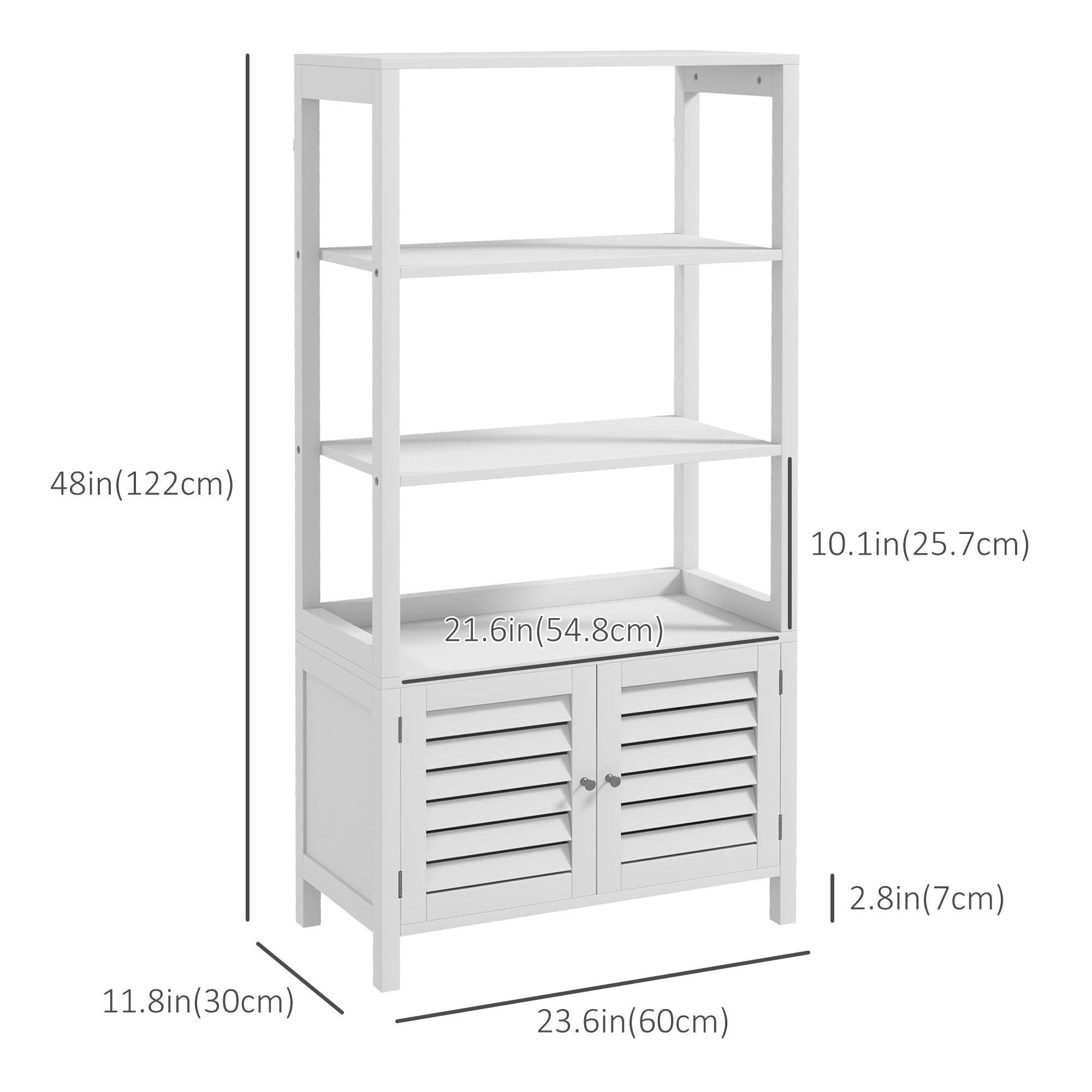 Modern Bathroom Storage Cabinet, Linen Cabinet with Slatted Doors and 3 Open Shelves, 23.6