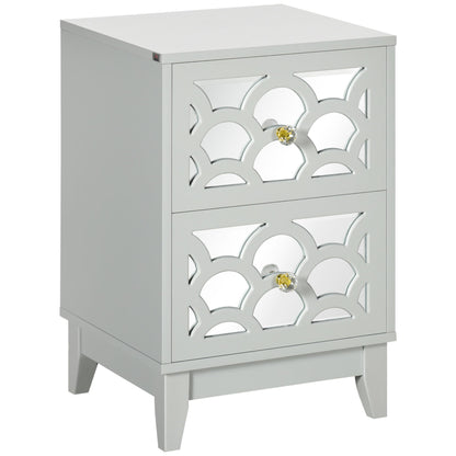 Modern Bedside Table, Side End Table with Drawers and Front Mirror, 15.4"x14.4"x23.6", Gray Bedside Tables Grey  at Gallery Canada