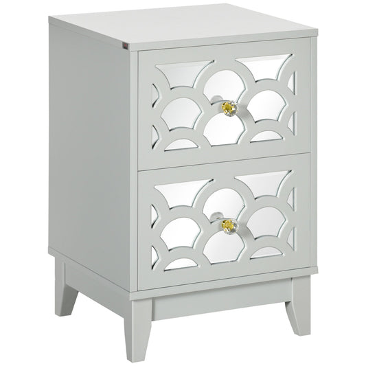 Modern Bedside Table, Side End Table with Drawers and Front Mirror, 15.4"x14.4"x23.6", Gray - Gallery Canada