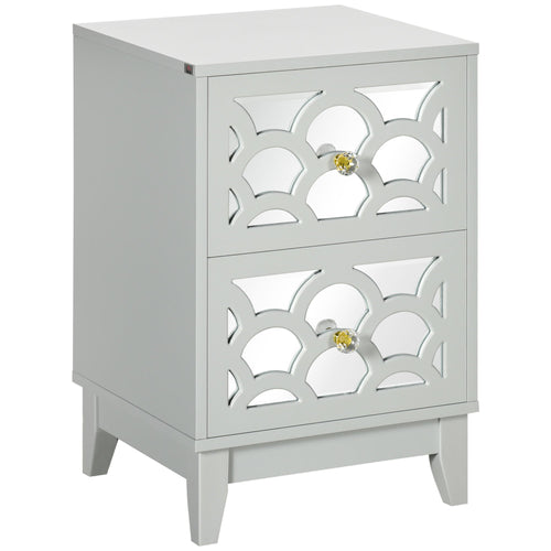 Modern Bedside Table, Side End Table with Drawers and Front Mirror, 15.4