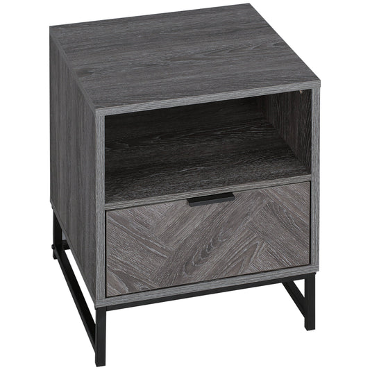 Modern Bedside Table with Drawer and Open Shelf, Sofa Side Table for Bedroom Living Room, Dark Grey Bedside Tables Dark Grey  at Gallery Canada