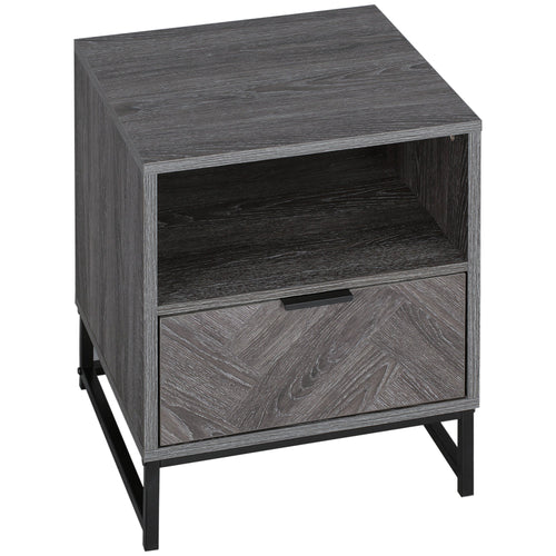 Modern Bedside Table with Drawer and Open Shelf, Sofa Side Table for Bedroom Living Room, Dark Grey