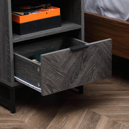 Modern Bedside Table with Drawer and Open Shelf, Sofa Side Table for Bedroom Living Room, Dark Grey Bedside Tables   at Gallery Canada