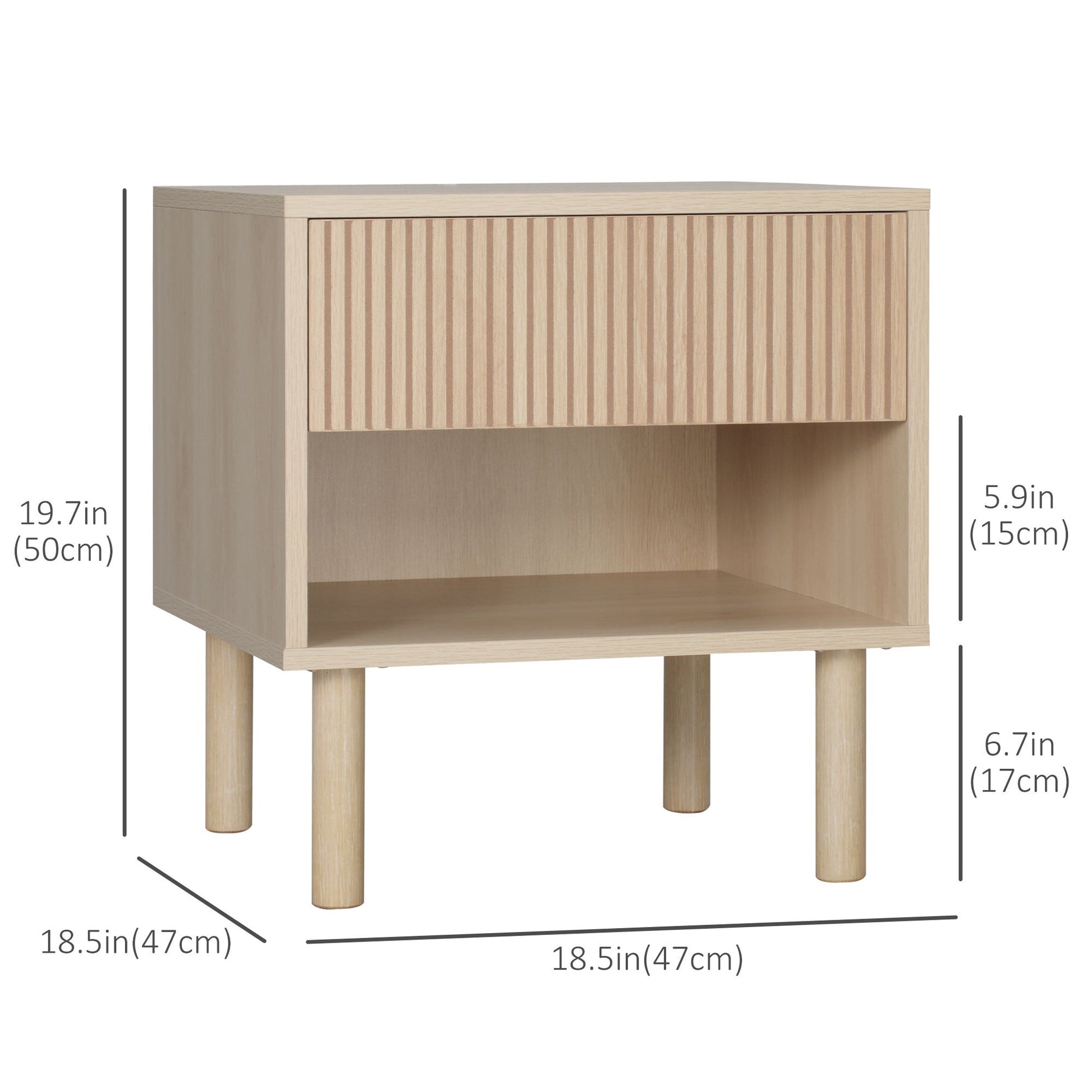 Modern Bedside Table with Drawer and Open Shelf, Sofa Side Table for Bedroom Living Room, Natural - Gallery Canada