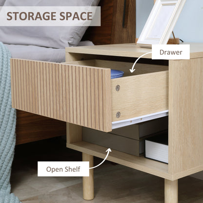 Modern Bedside Table with Drawer and Open Shelf, Sofa Side Table for Bedroom Living Room, Natural - Gallery Canada