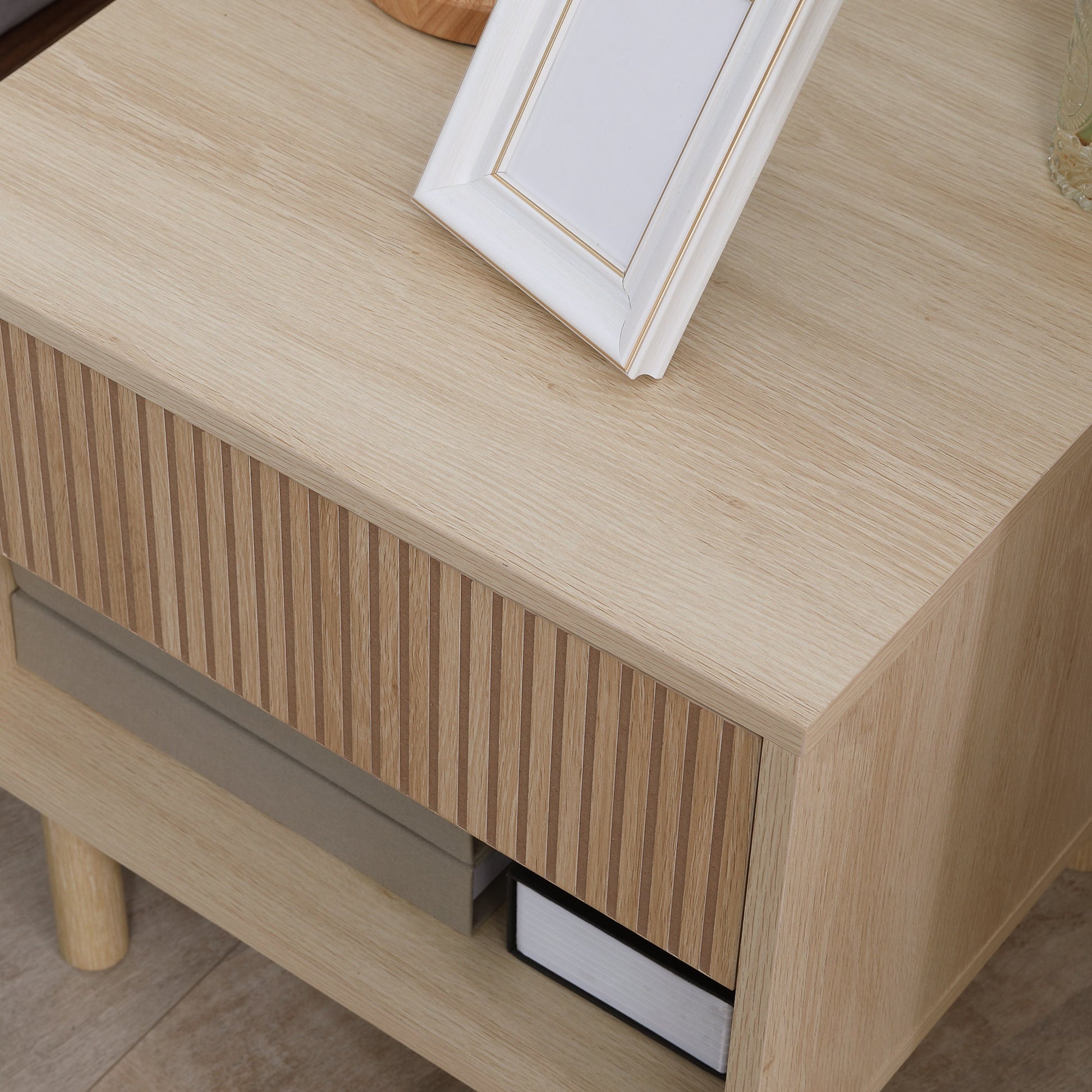 Modern Bedside Table with Drawer and Open Shelf, Sofa Side Table for Bedroom Living Room, Natural Bedside Tables   at Gallery Canada