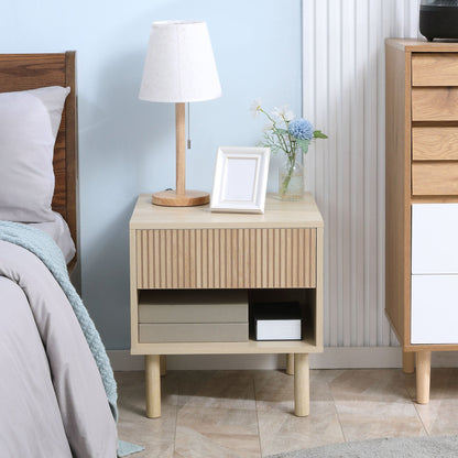 Modern Bedside Table with Drawer and Open Shelf, Sofa Side Table for Bedroom Living Room, Natural - Gallery Canada