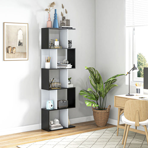Modern Bookcase 5-Tier Display Shelf Storage Shelf Room Divider Living Room Home Office Furniture, Black