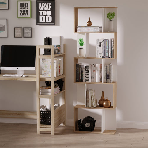 Modern Bookcase 5-Tier Display Shelf Storage Shelf Room Divider Living Room Home Office Furniture, White
