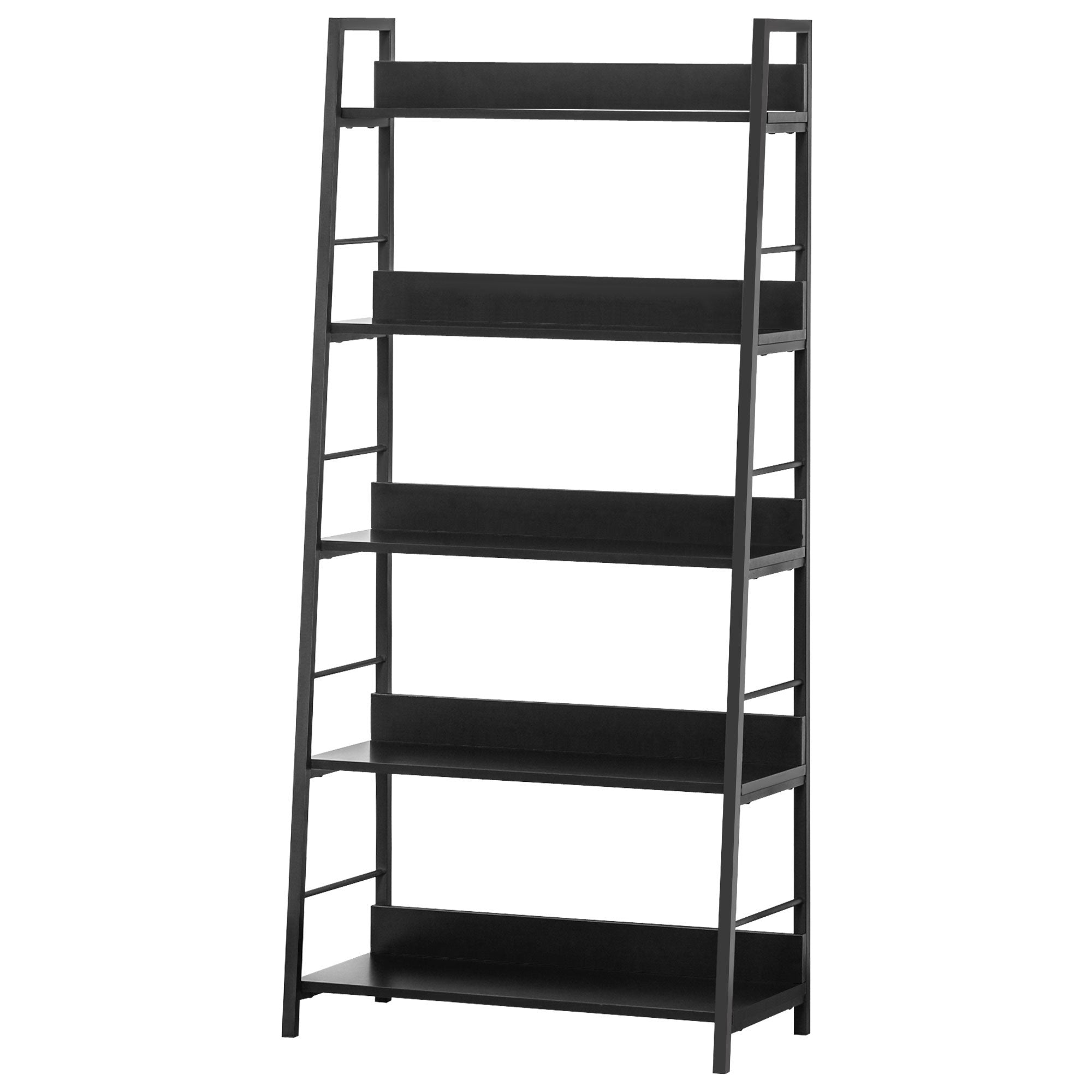 Modern Bookshelf Storage with 5-Tier Wide Shelving, Metal Frame, Wooden Bookcase for Living Room Library Home Furniture, Black Display Bookshelves Black  at Gallery Canada