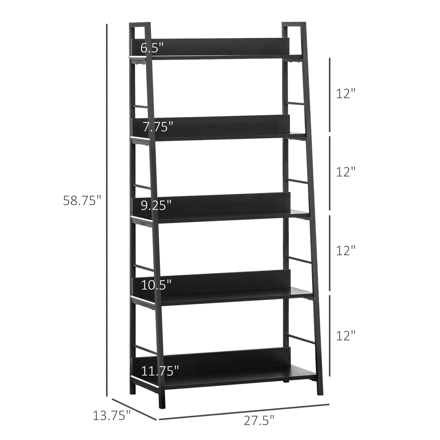 Modern Bookshelf Storage with 5-Tier Wide Shelving, Metal Frame, Wooden Bookcase for Living Room Library Home Furniture, Black Display Bookshelves   at Gallery Canada