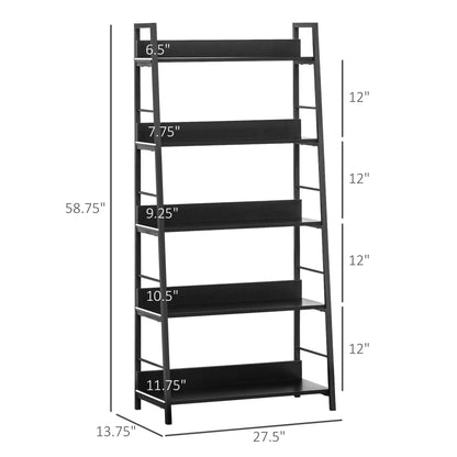 Modern Bookshelf Storage with 5-Tier Wide Shelving, Metal Frame, Wooden Bookcase for Living Room Library Home Furniture, Black Display Bookshelves   at Gallery Canada