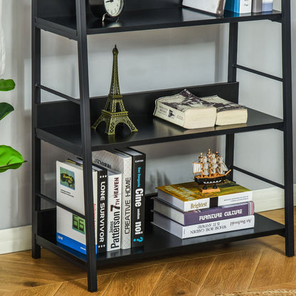 Modern Bookshelf Storage with 5-Tier Wide Shelving, Metal Frame, Wooden Bookcase for Living Room Library Home Furniture, Black Display Bookshelves   at Gallery Canada