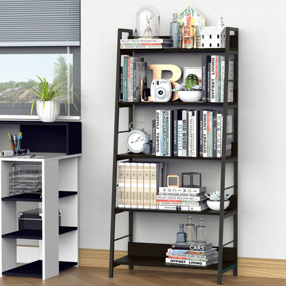 Modern Bookshelf Storage with 5-Tier Wide Shelving, Metal Frame, Wooden Bookcase for Living Room Library Home Furniture, Black Display Bookshelves   at Gallery Canada