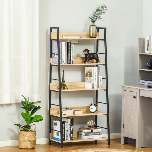 Modern Bookshelf Storage with 5-Tier Wide Shelving, Metal Frame, Wooden Bookcase for Living Room Library Home Furniture, Oak - Gallery Canada