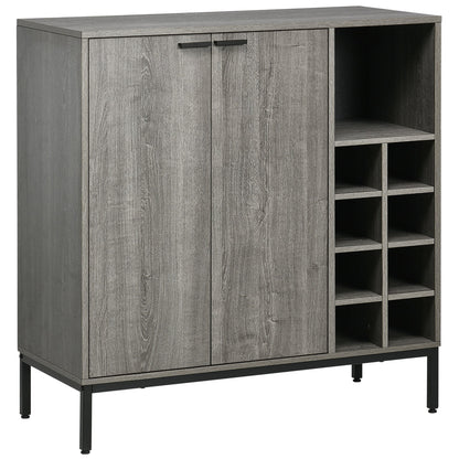 Buffet Cabinet with Wine Glass Rack, 8-Grid Wine Rack, Adjustable Shelves, Grey Bar Cabinets Grey  at Gallery Canada