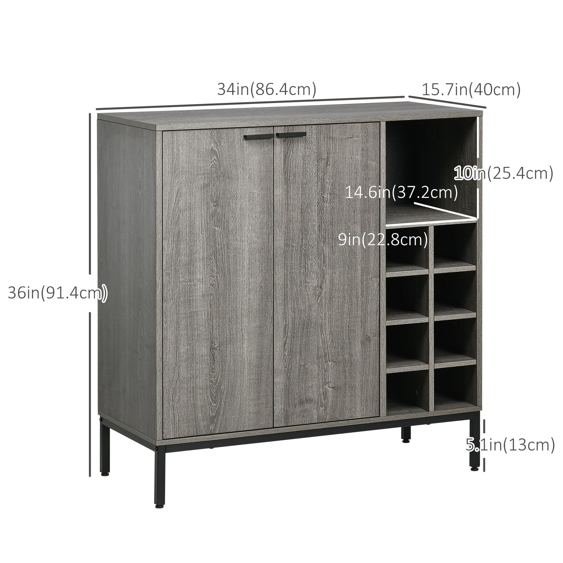 Buffet Cabinet with Wine Glass Rack, 8-Grid Wine Rack, Adjustable Shelves, Grey Bar Cabinets   at Gallery Canada