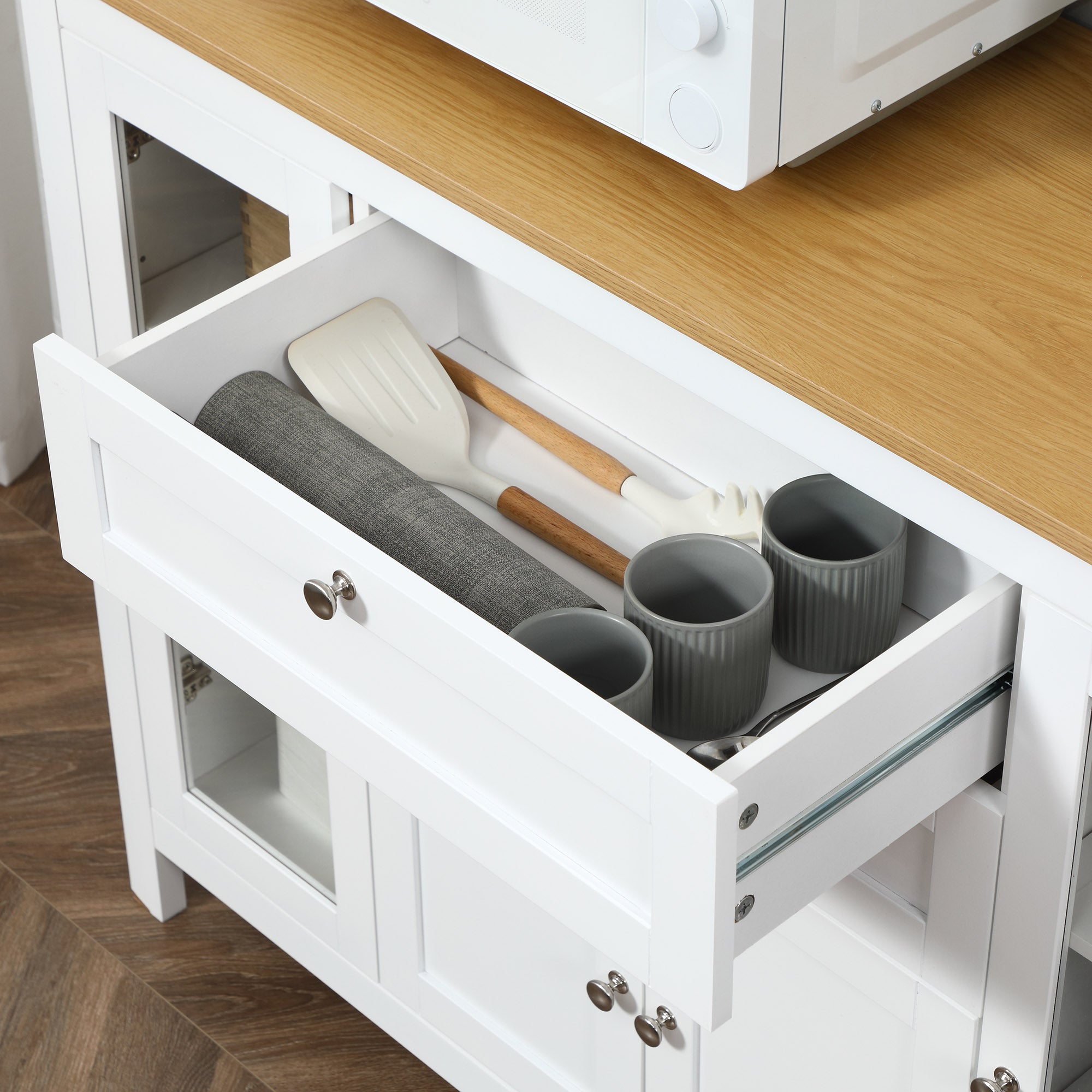 Modern Buffet Cabinet Sideboard with Storage Cupboard Glass Doors and Adjustable Shelves for Kitchen Living Room Oak White Bar Cabinets   at Gallery Canada