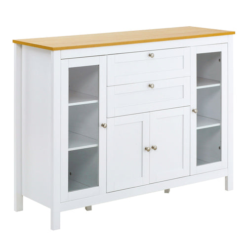 Modern Buffet Cabinet Sideboard with Storage Cupboard Glass Doors and Adjustable Shelves for Kitchen Living Room Oak White