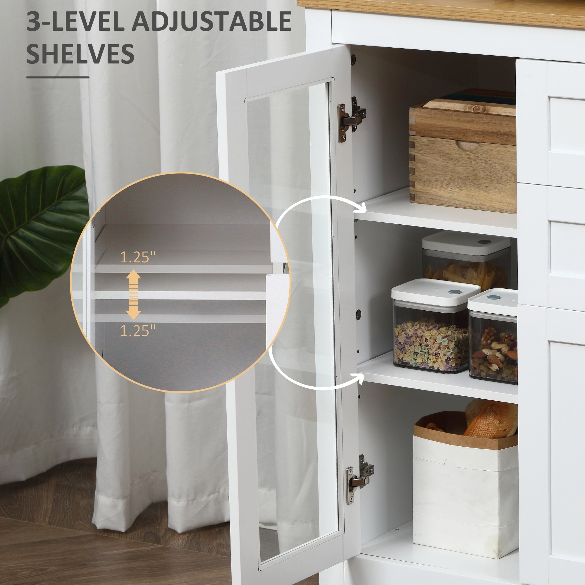 Modern Buffet Cabinet Sideboard with Storage Cupboard Glass Doors and Adjustable Shelves for Kitchen Living Room Oak White Bar Cabinets   at Gallery Canada