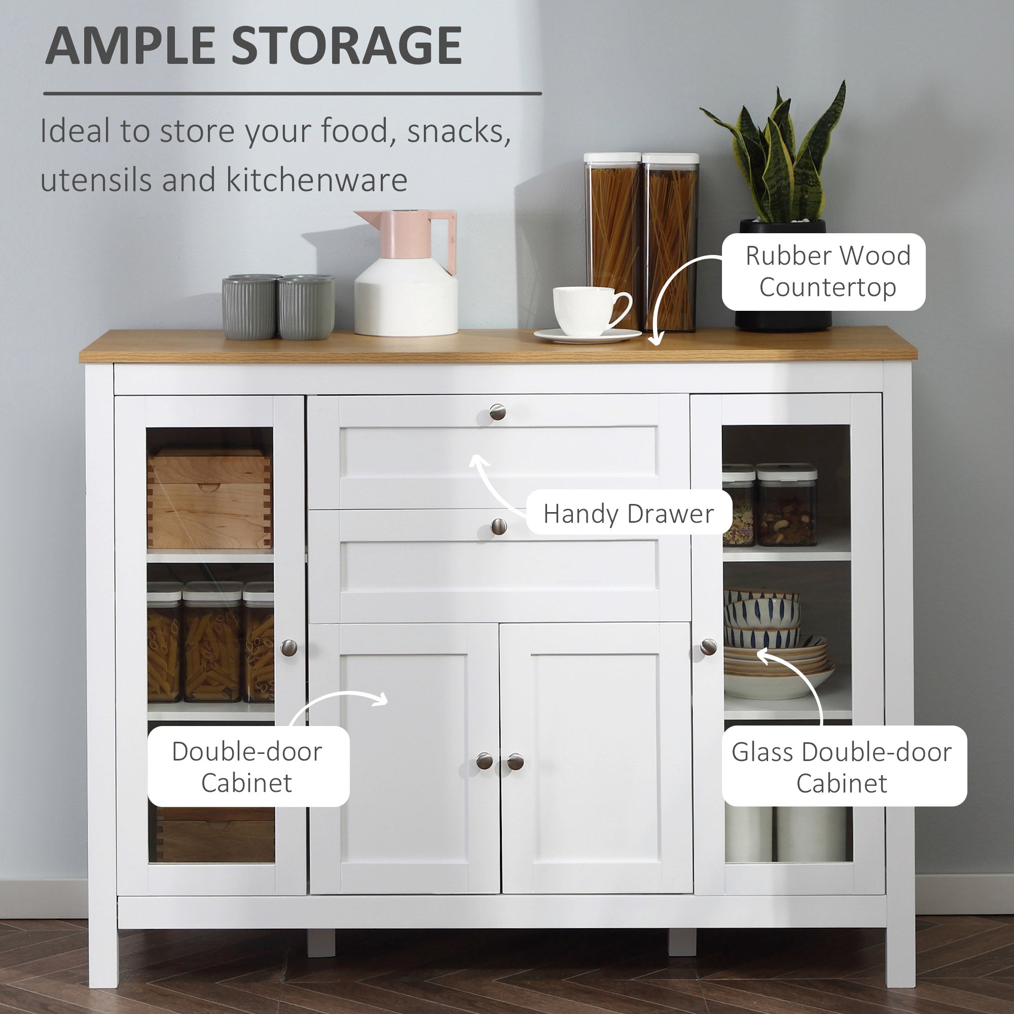 Modern Buffet Cabinet Sideboard with Storage Cupboard Glass Doors and Adjustable Shelves for Kitchen Living Room Oak White Bar Cabinets   at Gallery Canada