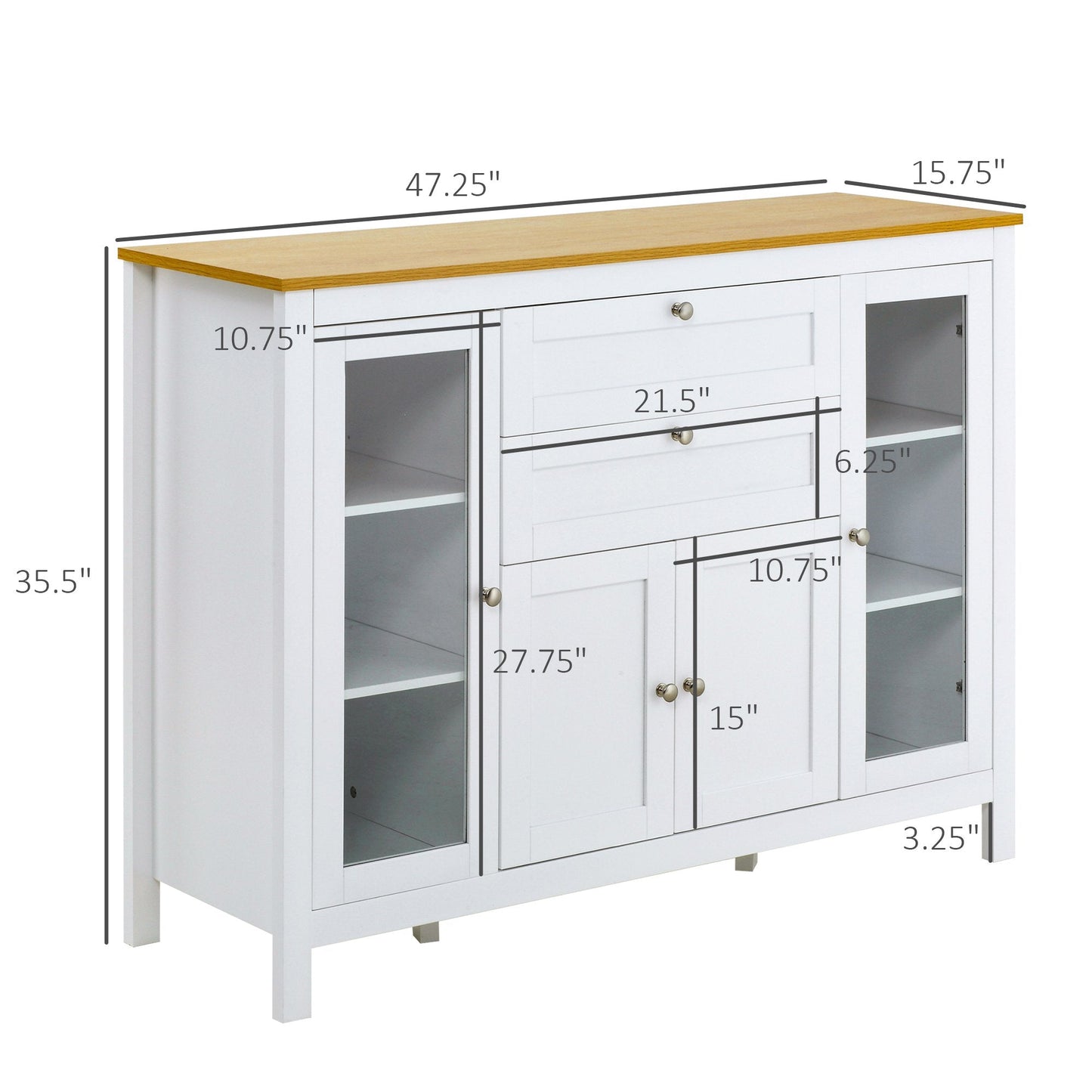 Modern Buffet Cabinet Sideboard with Storage Cupboard Glass Doors and Adjustable Shelves for Kitchen Living Room Oak White Bar Cabinets   at Gallery Canada