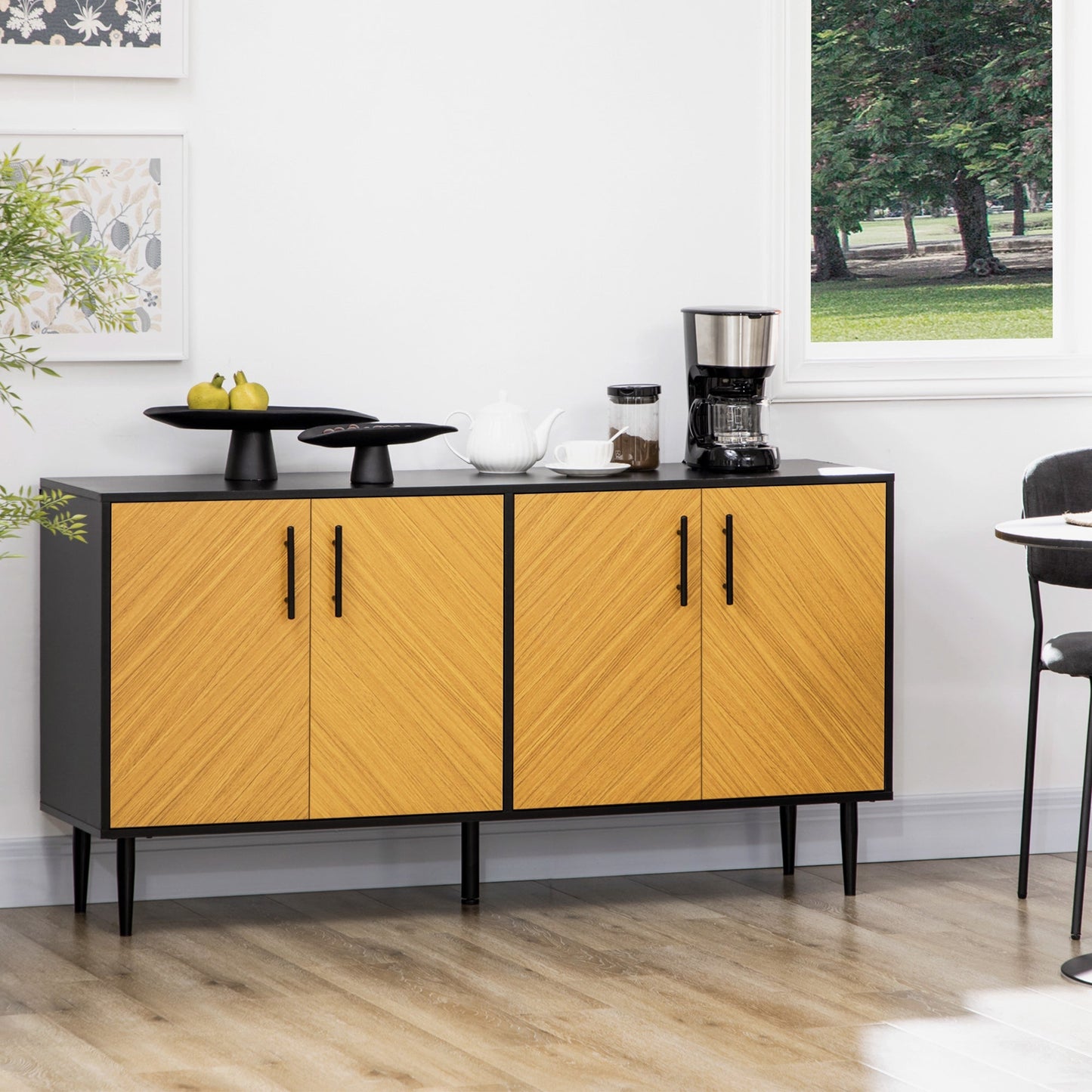 Modern Buffet Sideboard Kitchen Dining Storage Bar Cabinet with Adjustable Shelves Yellow Bar Cabinets   at Gallery Canada