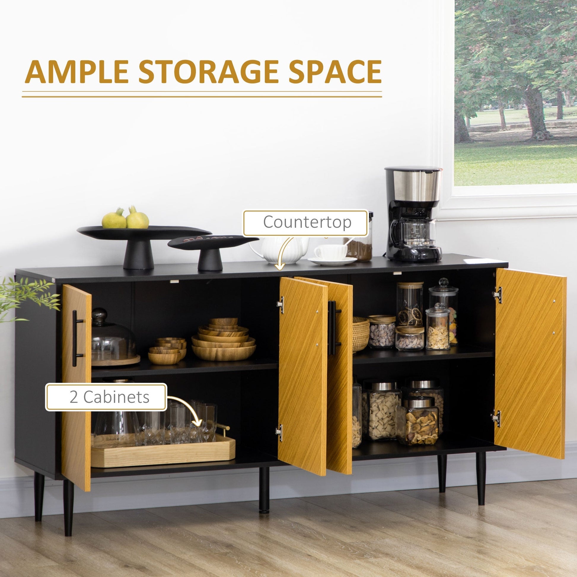 Modern Buffet Sideboard Kitchen Dining Storage Bar Cabinet with Adjustable Shelves Yellow Bar Cabinets   at Gallery Canada