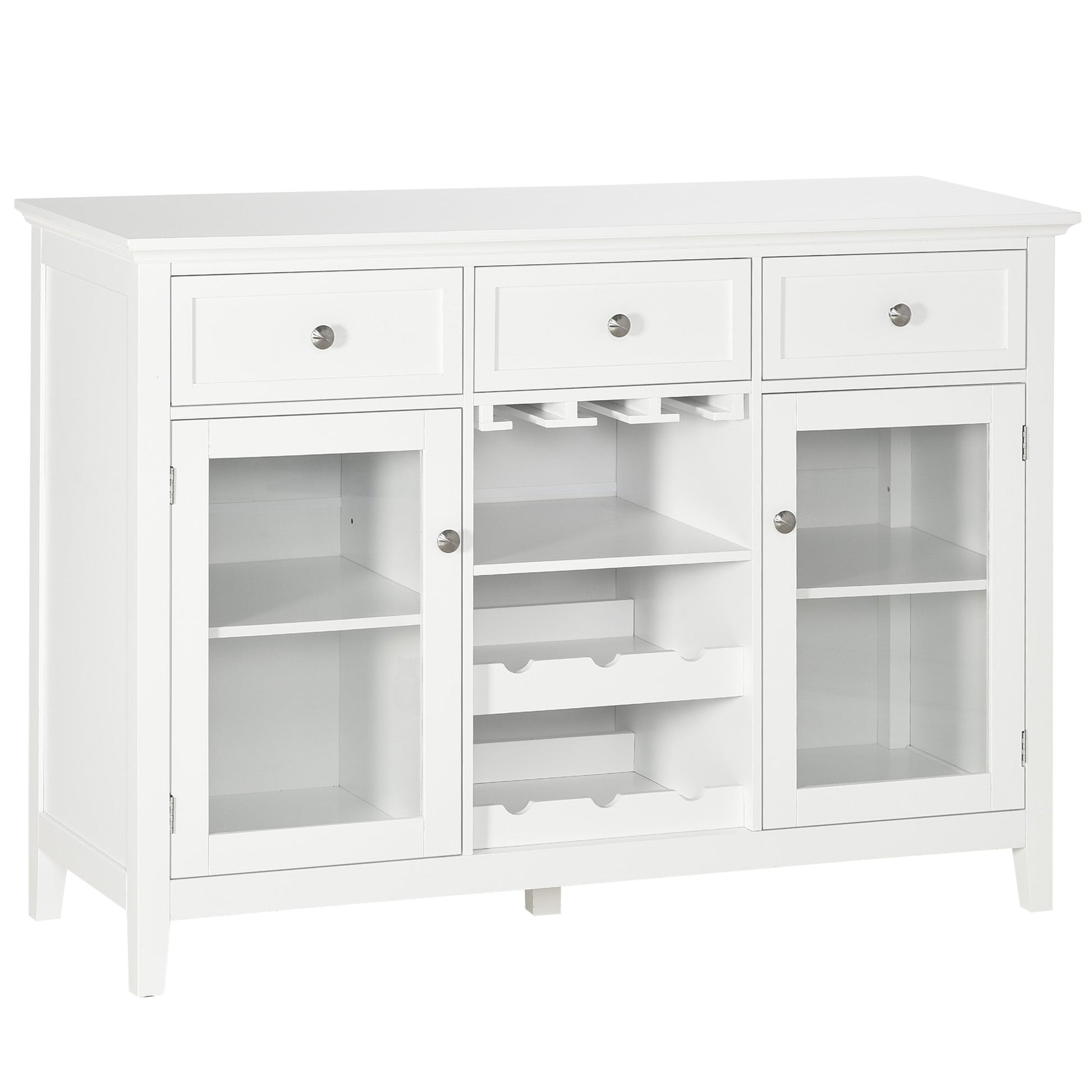 Modern Buffet Sideboard with Glass Doors, Kitchen Cabinet with 3 Drawers and Wine Storage, Coffee Bar Cabinet, White Bar Cabinets White  at Gallery Canada