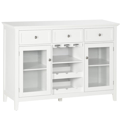 Modern Buffet Sideboard with Glass Doors, Kitchen Cabinet with 3 Drawers and Wine Storage, Coffee Bar Cabinet, White