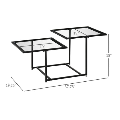 Modern Coffee Table with Tempered Glass Tabletops, 2-Tier Accent Side Table with Metal Frame Adjustable Foot for Living Room, Black - Gallery Canada