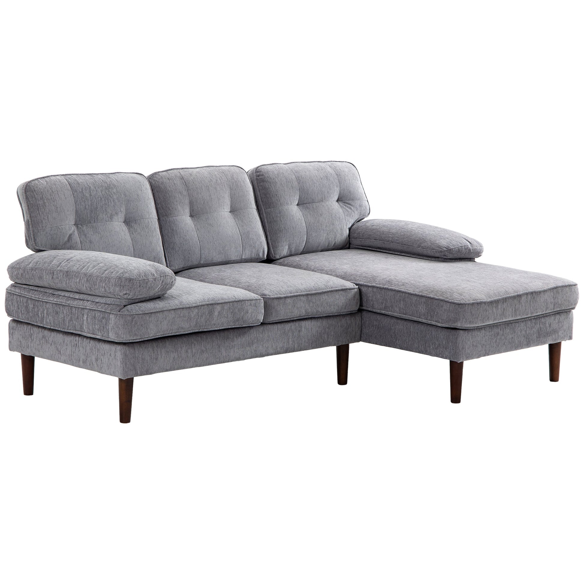 Modern Corner Couch with Right Chaise Lounge, Tufted 3-Seater Sofa with Wooden Legs for Living Room, Bedroom, Grey 3-Seater Sofas Multi Colour  at Gallery Canada