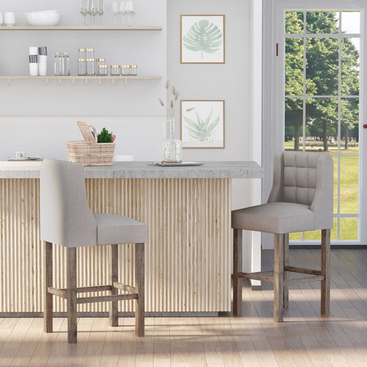 Modern Counter Bar Stools Tufted Upholstered Counter Chairs Set of 2 for Kitchen, Beige Bar Stools Beige  at Gallery Canada