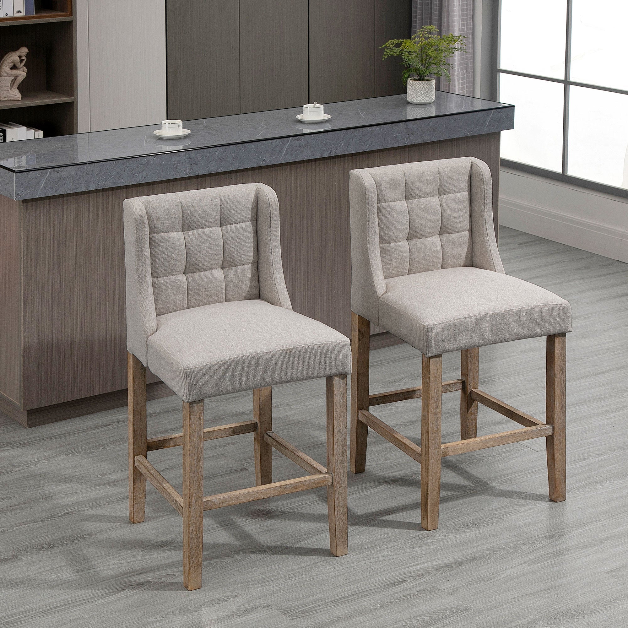 Modern Counter Bar Stools Tufted Upholstered Counter Chairs Set of 2 for Kitchen, Beige Bar Stools   at Gallery Canada