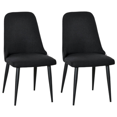 Modern Dining Chair Set of 2, Fabric Upholstered Side Chairs for Kitchen Living Room with Metal Legs, Black