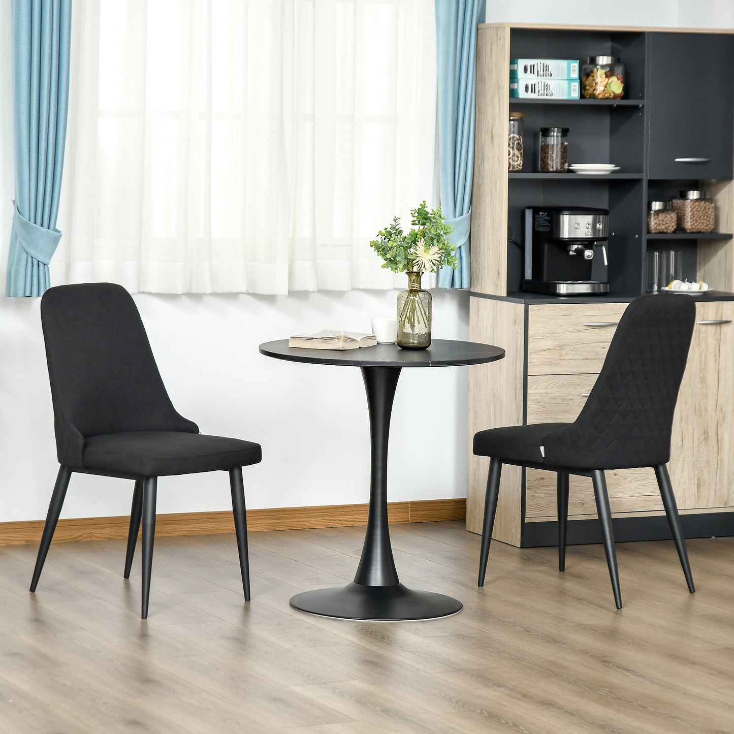 Modern Dining Chair Set of 2, Fabric Upholstered Side Chairs for Kitchen Living Room with Metal Legs, Black Bar Stools   at Gallery Canada