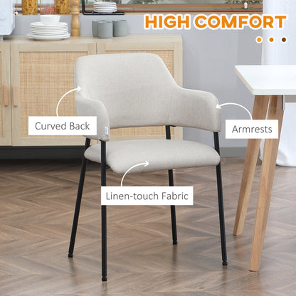 Modern Dining Chairs Set of 2, Linen Touch Fabric Accent Chairs with Armrests, Kitchen Chairs with Steel Legs for Living Room, Beige Bar Stools   at Gallery Canada