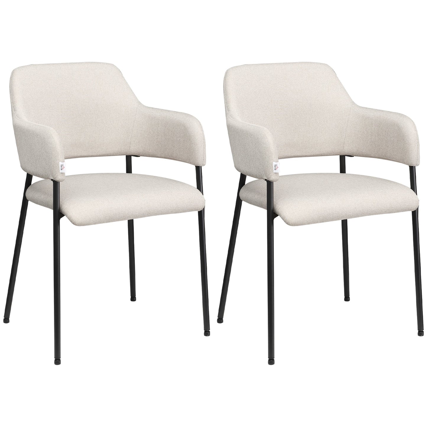 Modern Dining Chairs Set of 2, Linen Touch Fabric Accent Chairs with Armrests, Kitchen Chairs with Steel Legs for Living Room, Beige Bar Stools Beige  at Gallery Canada