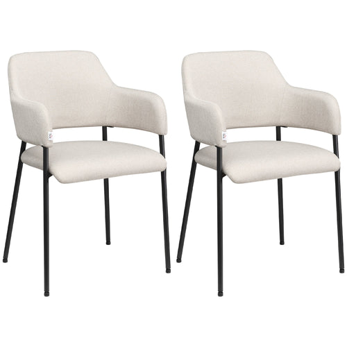 Modern Dining Chairs Set of 2, Linen Touch Fabric Accent Chairs with Armrests, Kitchen Chairs with Steel Legs for Living Room, Beige